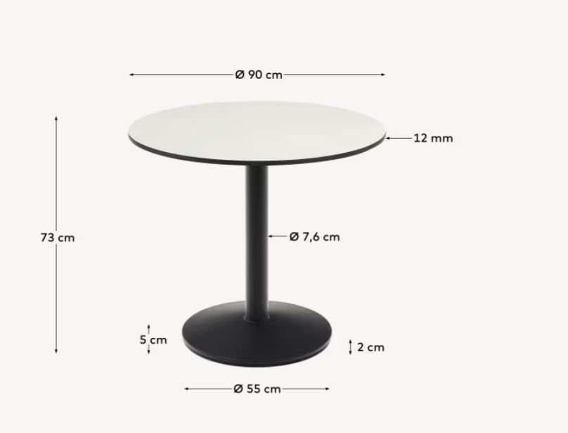 Masa dining exterior alba/neagra din metal 90 cm Esilda Kave Home