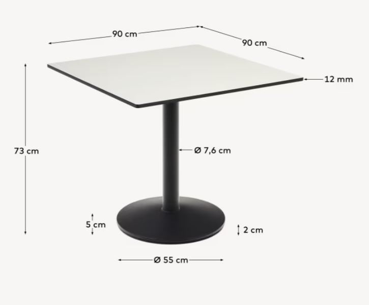 Masa dining exterior alba/neagra din metal 90x90 cm Esilda Kave Home