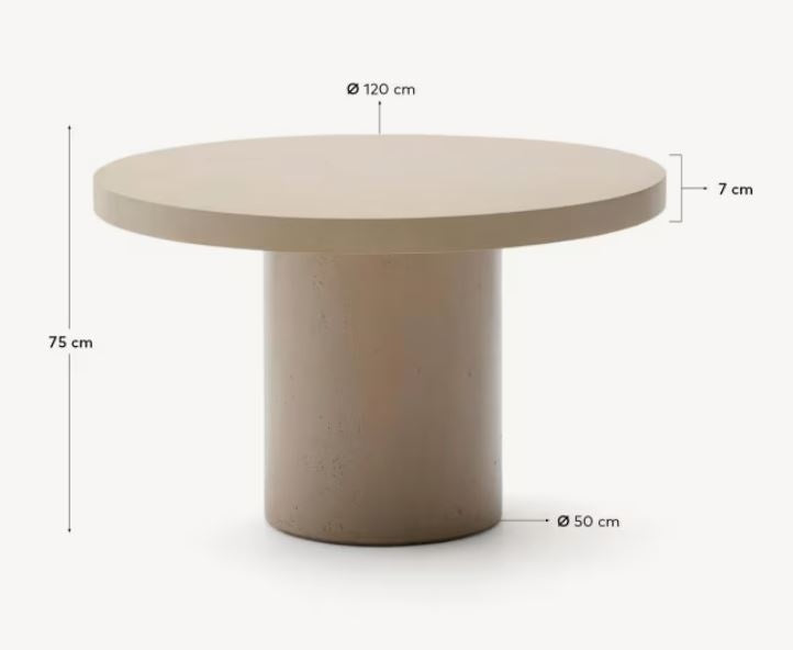 Masa dining exterior bej din ciment 120 cm Aiguablava Kave Home