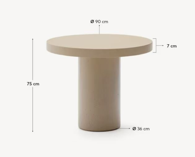 Masa dining exterior bej din ciment 90 cm Aiguablava Kave Home