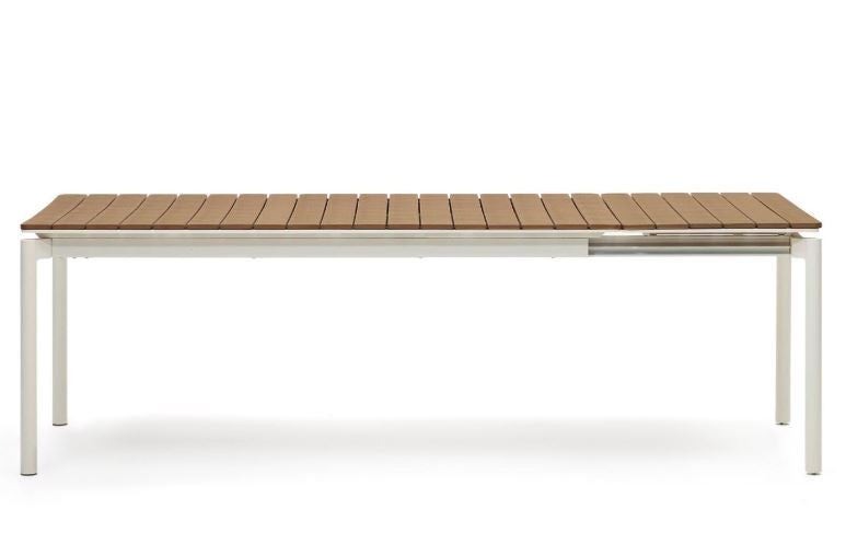 Masa dining exterior extensibila maro/alba din metal 100x180(240) cm Canyelles Kave Home