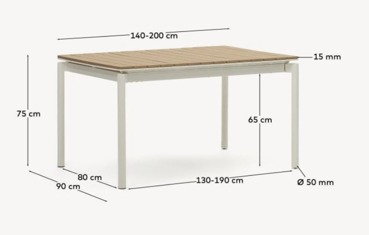 Masa dining exterior extensibila maro/alba din metal 90x140(200) cm Canyelles Kave Home