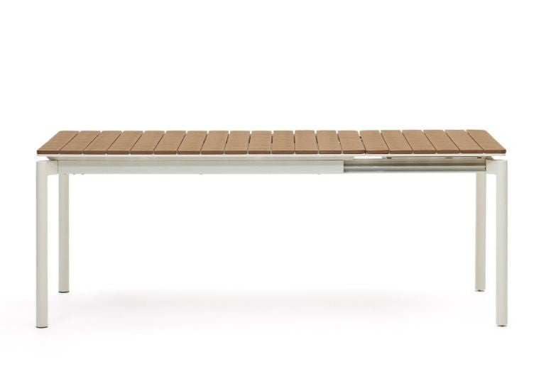 Masa dining exterior extensibila maro/alba din metal 90x140(200) cm Canyelles Kave Home