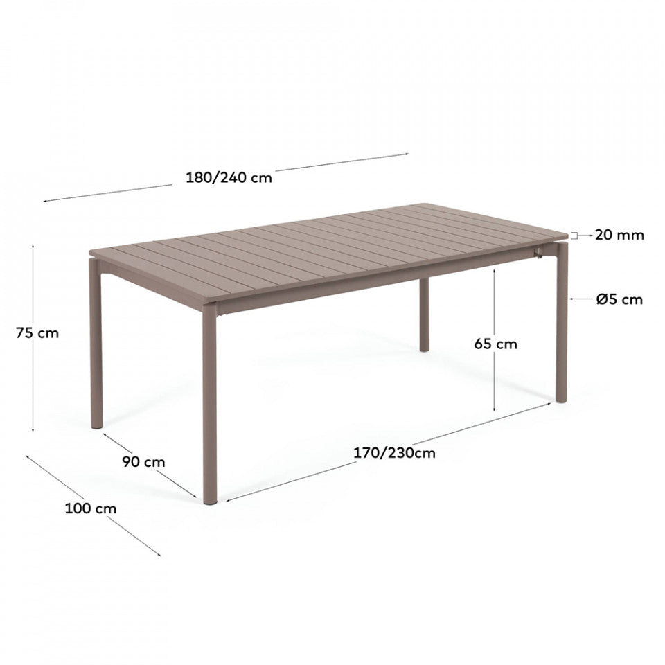 Masa dining exterior extensibila maro din metal 100x180(240) cm Zaltana Kave Home