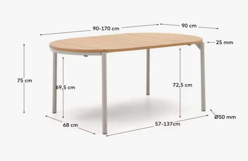 Masa dining exterior extensibila maro/gri din lemn 90(170) cm Montuiri Kave Home