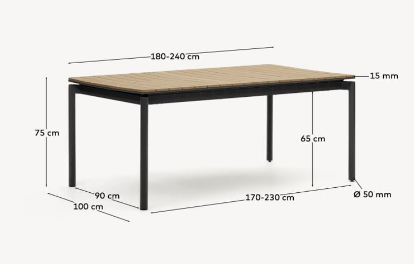 Masa dining exterior extensibila maro/neagra din metal 100x180(240) cm Canyelles Kave Home