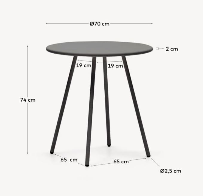 Masa dining exterior gri din metal 70 cm Montjoi Kave Home