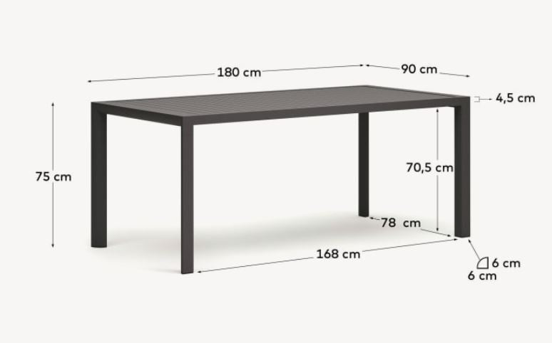Masa dining exterior gri din metal 90x180 cm Culip Kave Home