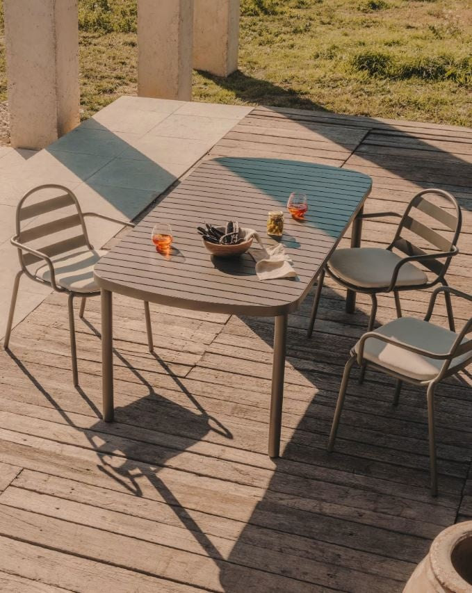 Masa dining exterior gri din metal 90x180 cm Joncols Kave Home
