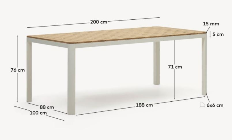 Masa dining exterior maro/alba din lemn 100x200 cm Bona Kave Home