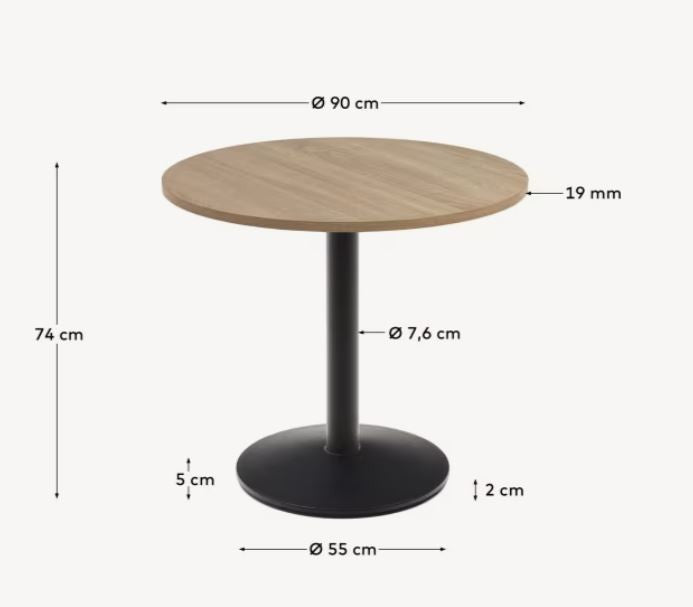 Masa dining exterior maro deschis/neagra din metal 90 cm Esilda Kave Home