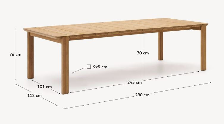 Masa dining exterior maro din lemn 112x280 cm Icaro Kave Home