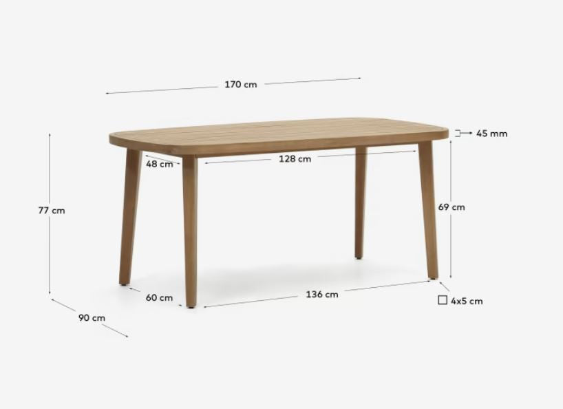 Masa dining exterior maro din lemn 90x170 cm Maset Kave Home