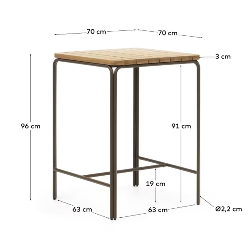 Masa dining exterior maro din lemn si metal 70x70 cm Salguer Kave Home