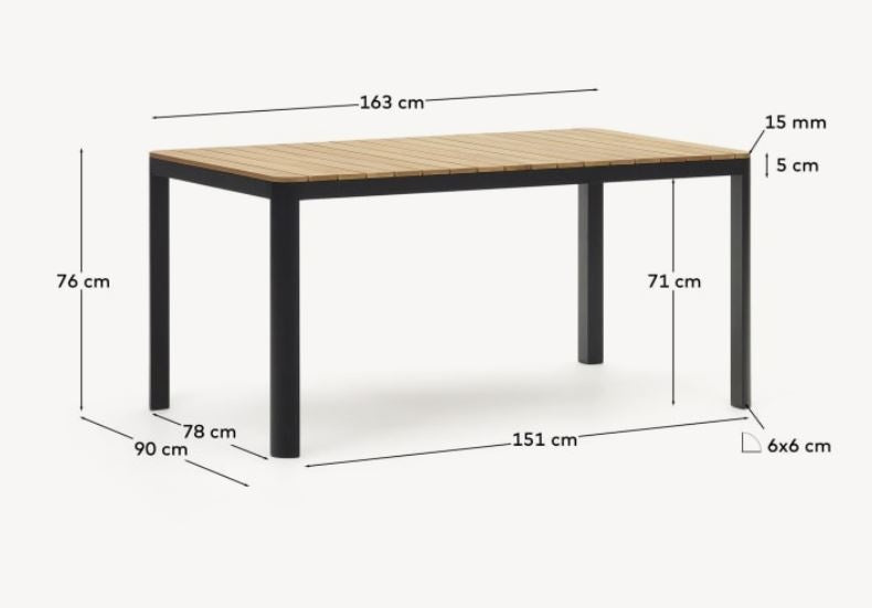 Masa dining exterior maro/neagra din lemn 90x163 cm Bona Kave Home