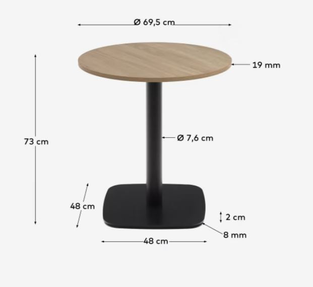 Masa dining exterior maro/neagra din metal 70 cm Dina Kave Home