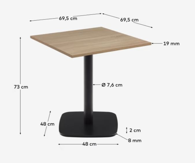 Masa dining exterior maro/neagra din metal 70x70 cm Dina Kave Home