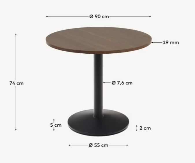 Masa dining exterior maro/neagra din metal 90 cm Esilda Kave Home