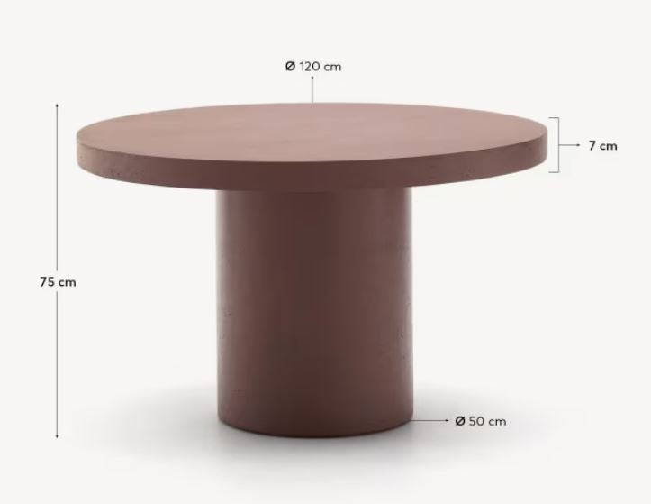 Masa dining exterior maro teracota din ciment 120 cm Aiguablava Kave Home