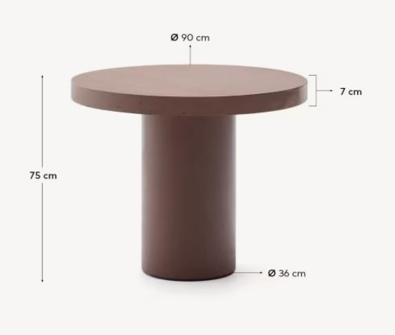 Masa dining exterior maro teracota din ciment 90 cm Aiguablava Kave Home