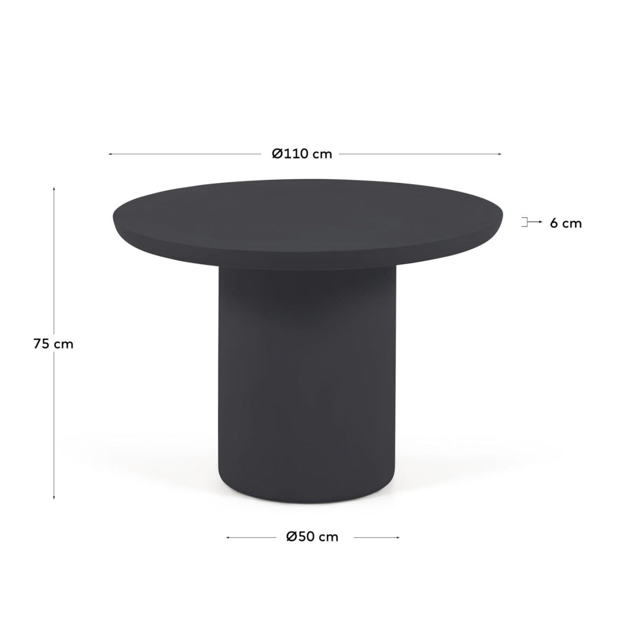 Masa dining exterior neagra din ciment 110 cm Taimi Kave Home