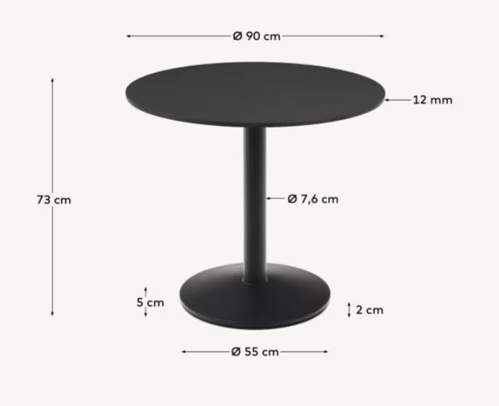 Masa dining exterior neagra din metal 90 cm Esilda Kave Home