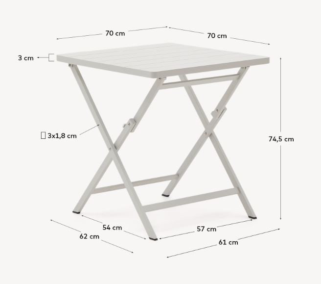Masa dining exterior pliabila alba din metal 70x70 cm Torreta Kave Home