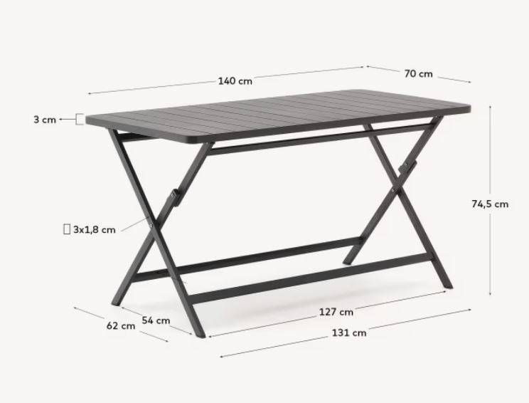 Masa dining exterior pliabila neagra din metal 70x140 cm Torreta Kave Home