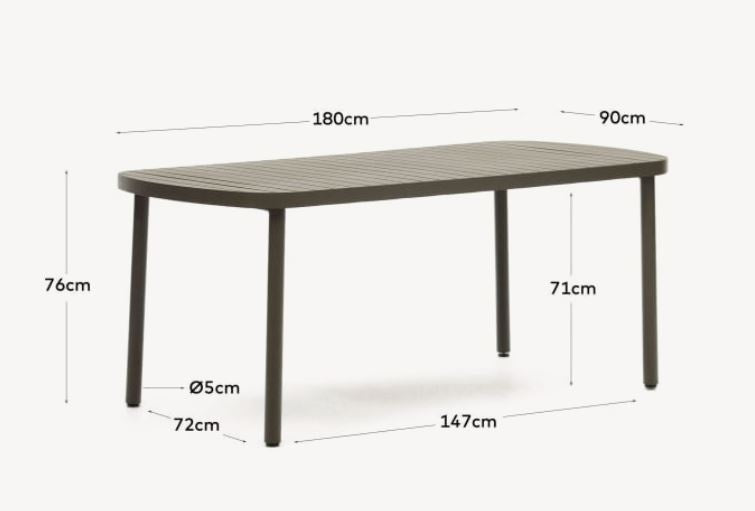 Masa dining exterior verde din metal 90x180 cm Joncols Kave Home
