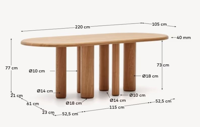 Masa dining maro din lemn 105x220 cm Mailen Kave Home