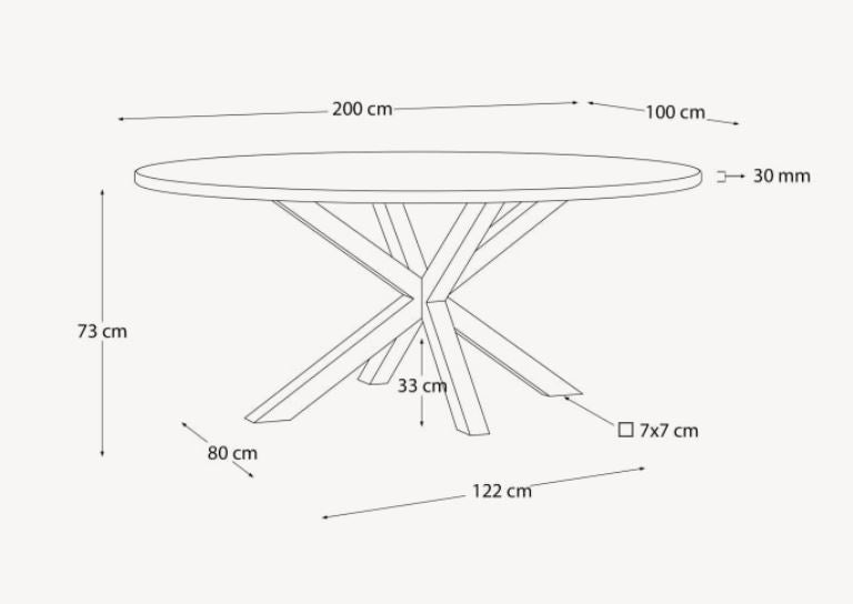 Masa dining maro din metal 100x200 cm Argo Oval Kave Home