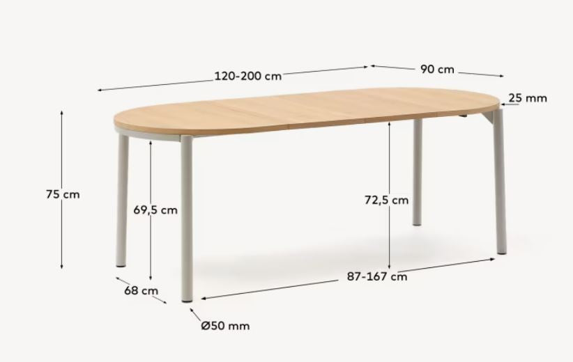 Masa dining maro/gri din lemn 90x120(200) cm Montuiri Kave Home
