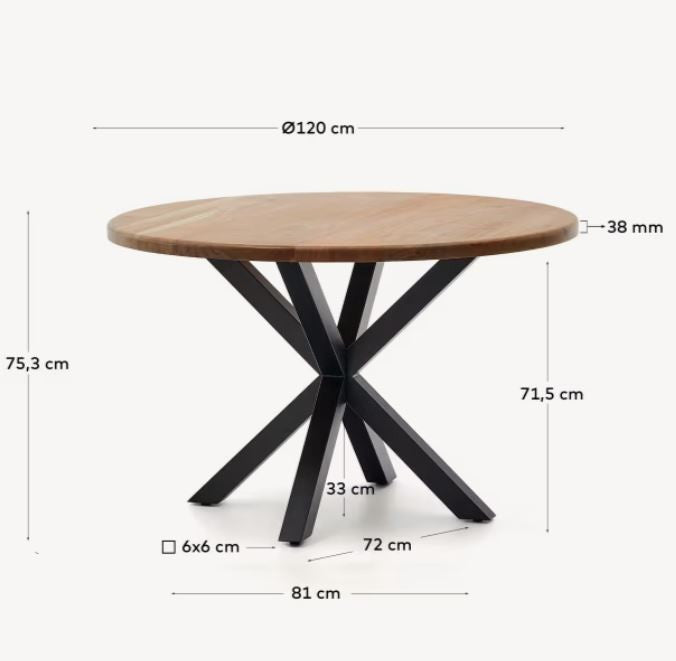 Masa dining maro/neagra din lemn 120 cm Argo Kave Home