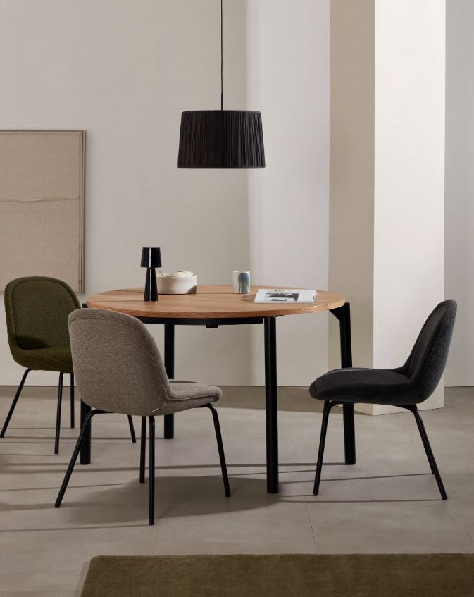 Masa dining maro/neagra din lemn 90(170) cm Montuiri Kave Home