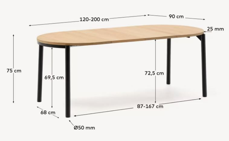 Masa dining maro/neagra din lemn 90x120(200) cm Montuiri Kave Home