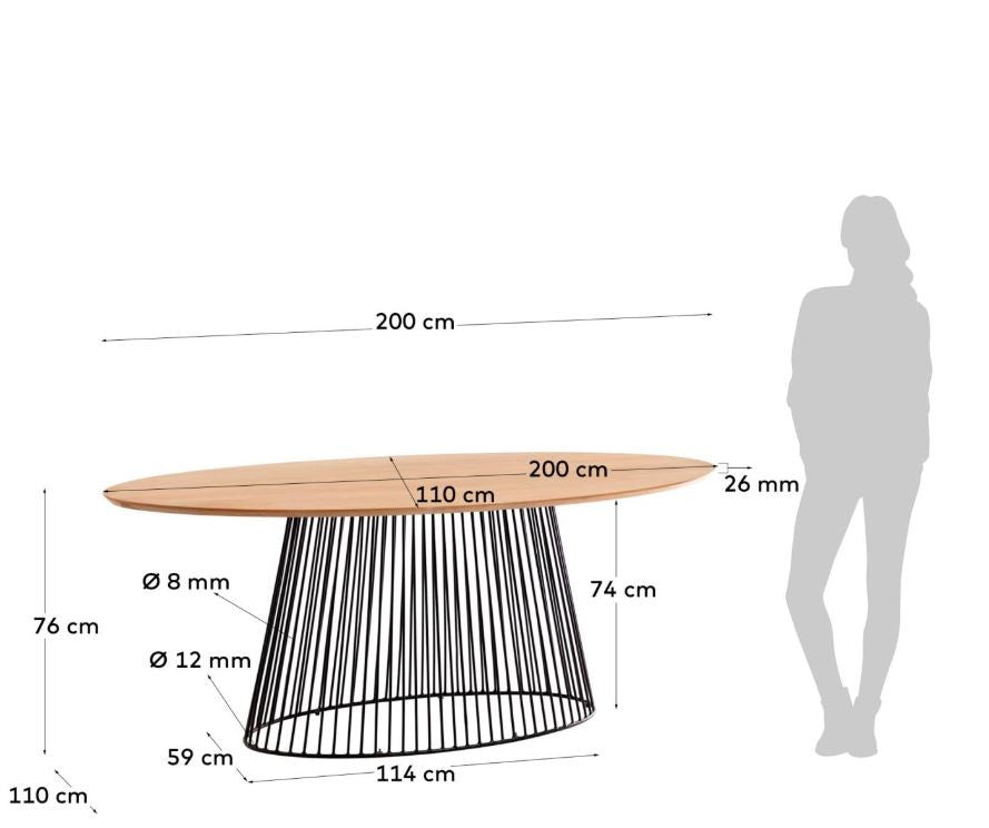 Masa dining maro/neagra din lemn si metal 110x200 cm Leska Kave Home