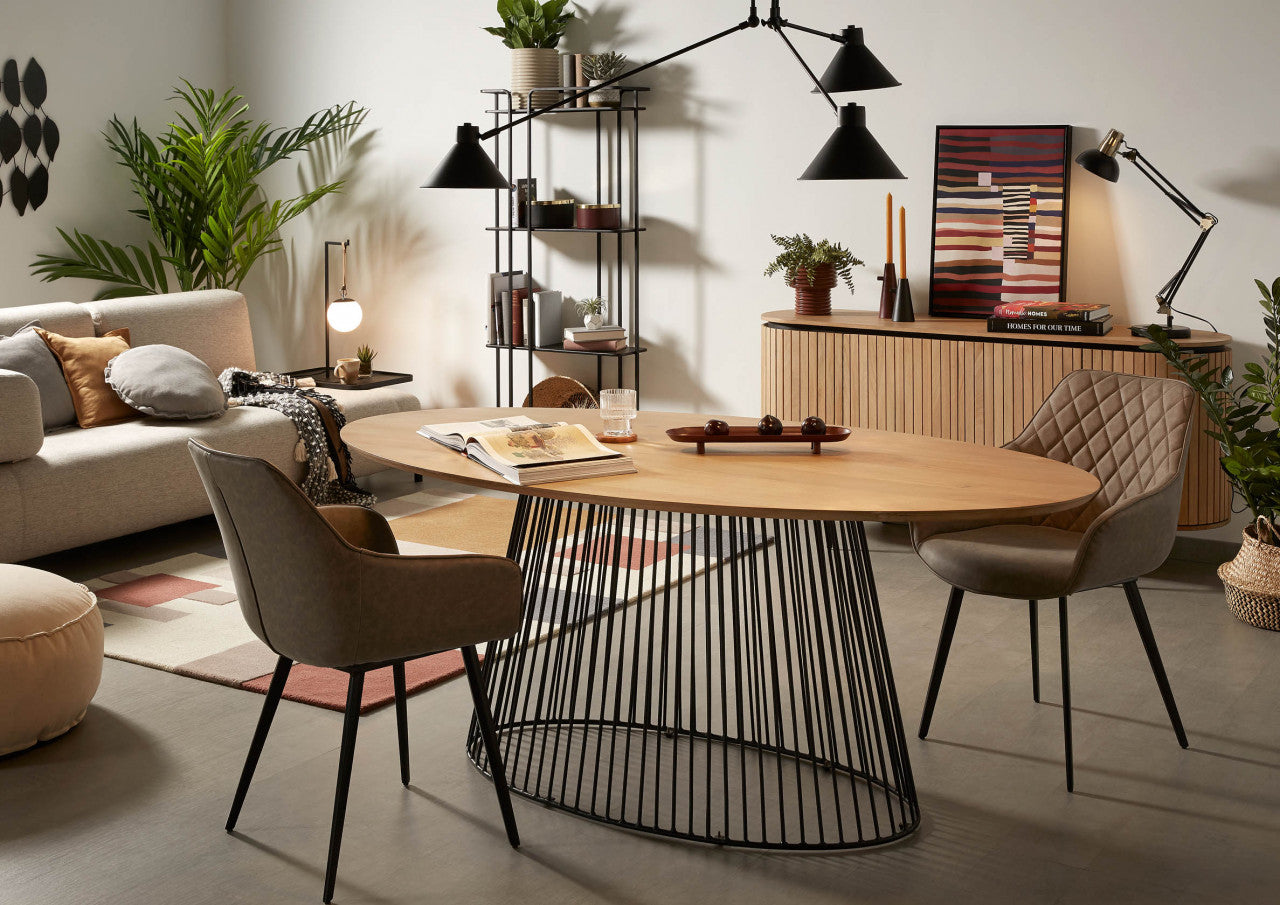 Masa dining maro/neagra din lemn si metal 110x200 cm Leska Kave Home
