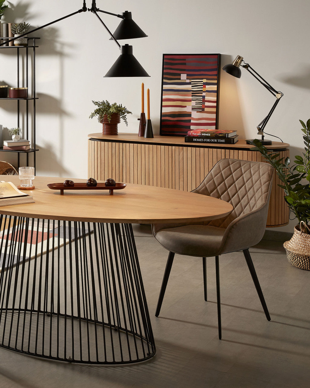 Masa dining maro/neagra din lemn si metal 110x200 cm Leska Kave Home