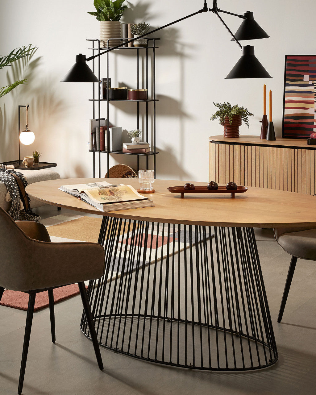 Masa dining maro/neagra din lemn si metal 110x200 cm Leska Kave Home