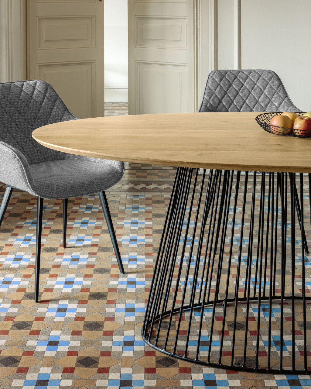 Masa dining maro/neagra din lemn si metal 110x200 cm Leska Kave Home