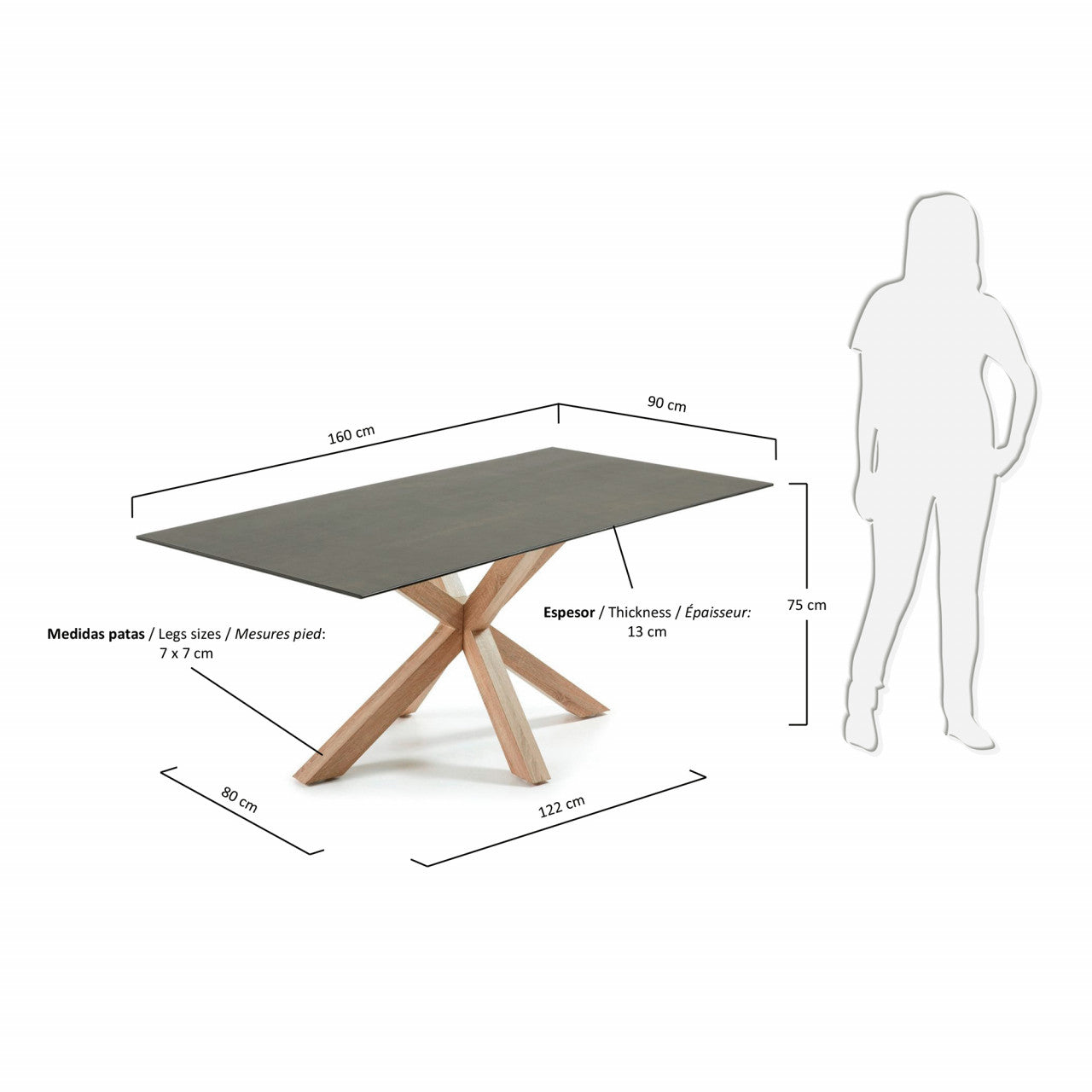 Masa dining maro/neagra din metal si ceramica 90x160 cm Argo Kave Home