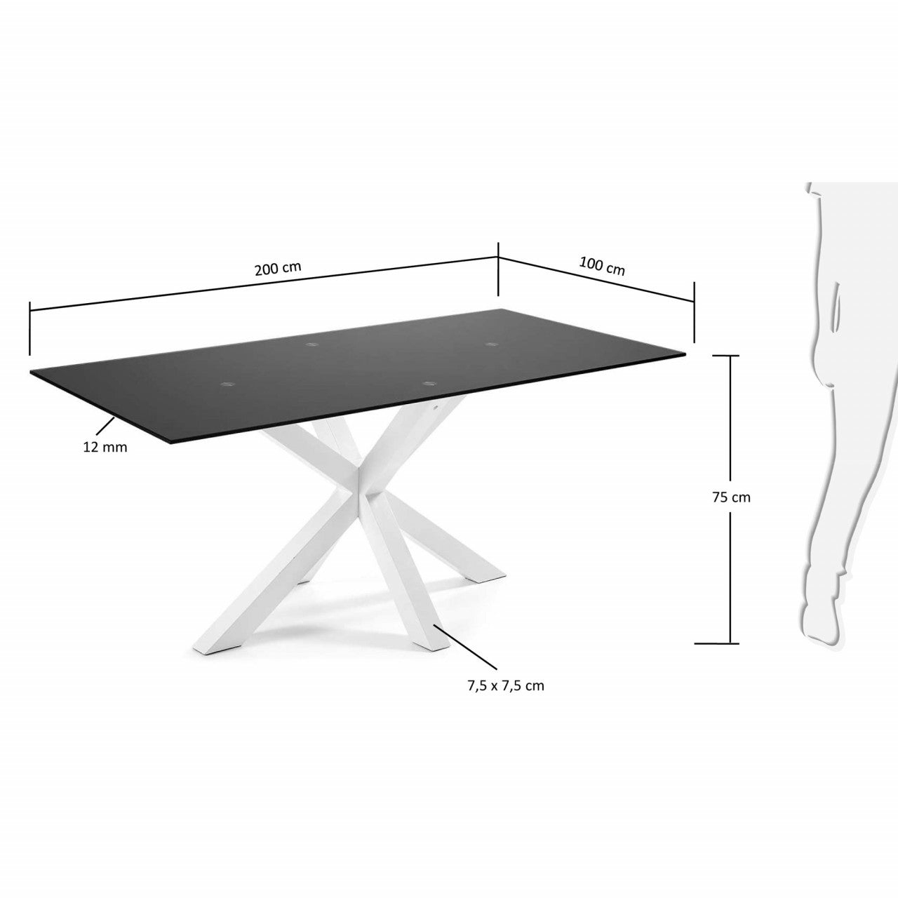 Masa dining neagra/alba din metal 100x200 cm Argo Kave Home