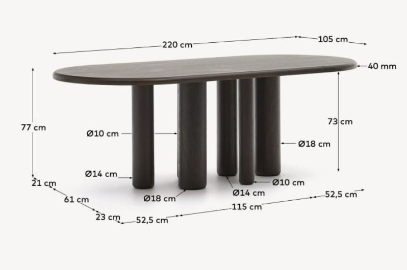 Masa dining neagra din lemn 105x220 cm Mailen Kave Home