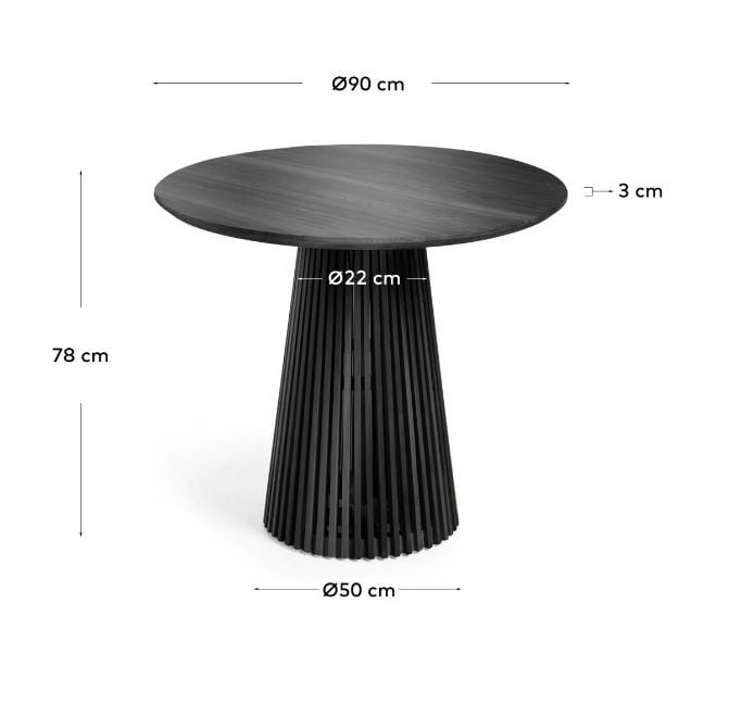 Masa dining neagra din lemn 90 cm Jeanette Kave Home
