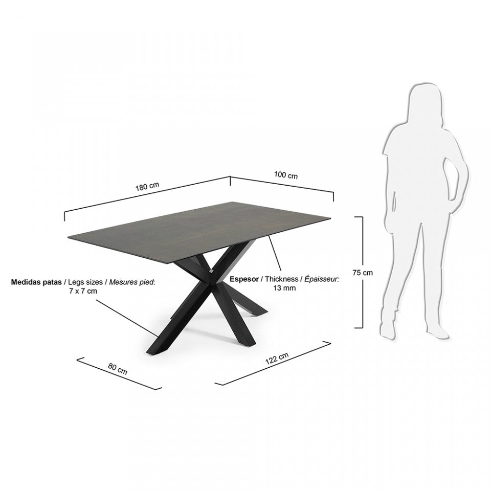 Masa dining neagra din metal 100x180 cm Argo Iron Moss Kave Home