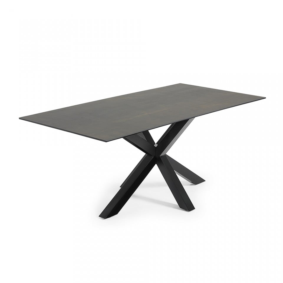 Masa dining neagra din metal 100x200 cm Argo Iron Moss Kave Home