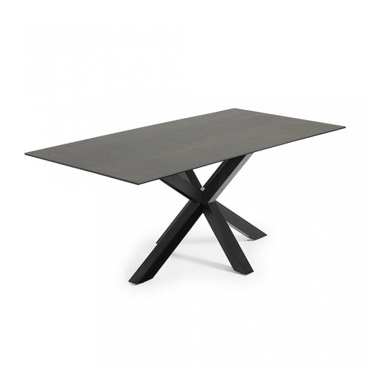 Masa dining neagra din metal 100x200 cm Argo Iron Moss Kave Home
