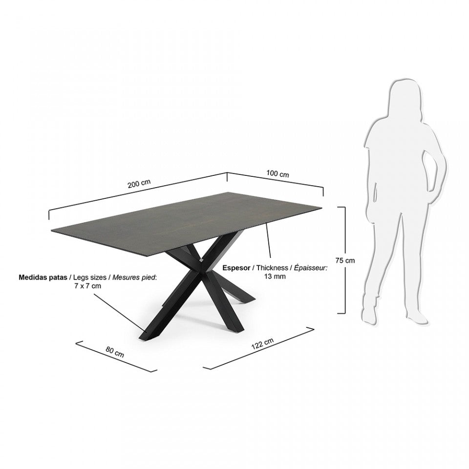 Masa dining neagra din metal 100x200 cm Argo Iron Moss Kave Home