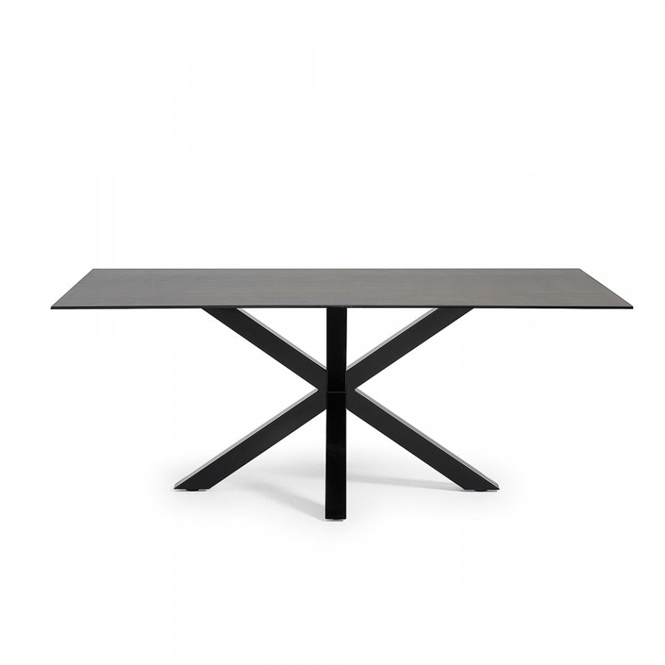Masa dining neagra din metal 100x200 cm Argo Iron Moss Kave Home