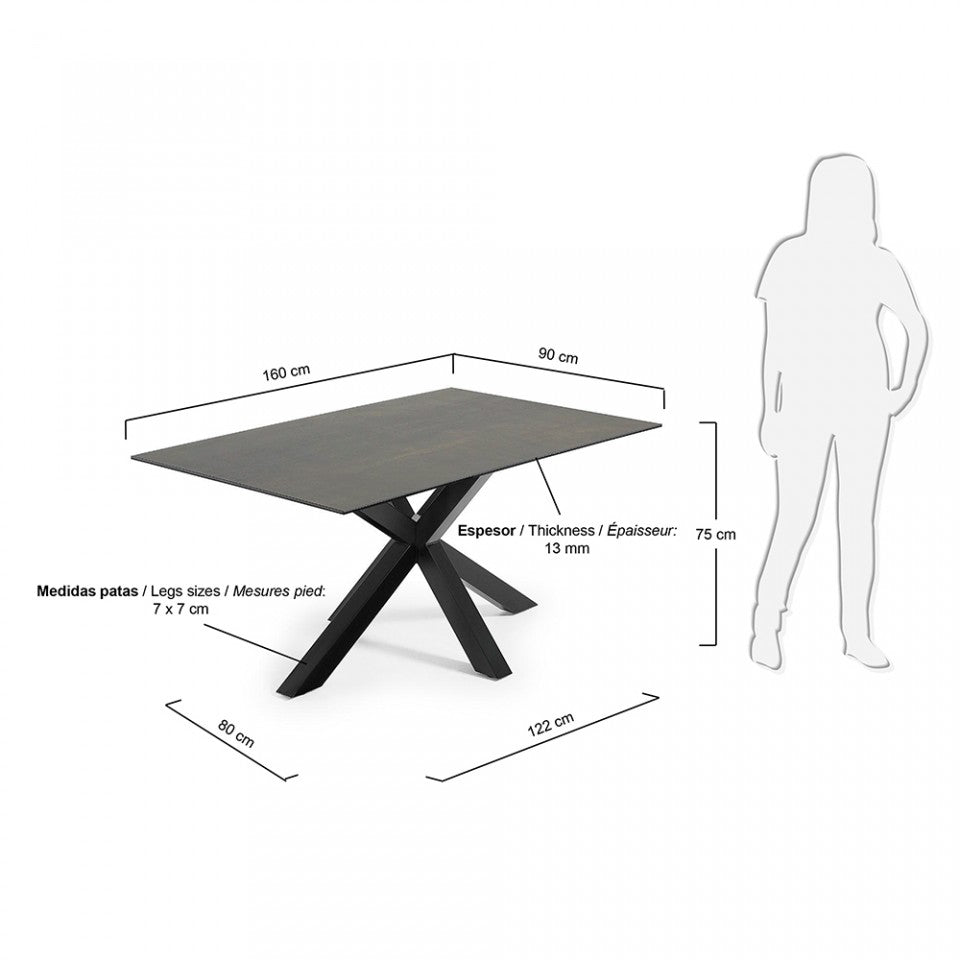 Masa dining neagra din metal 90x160 cm Argo Iron Moss Kave Home
